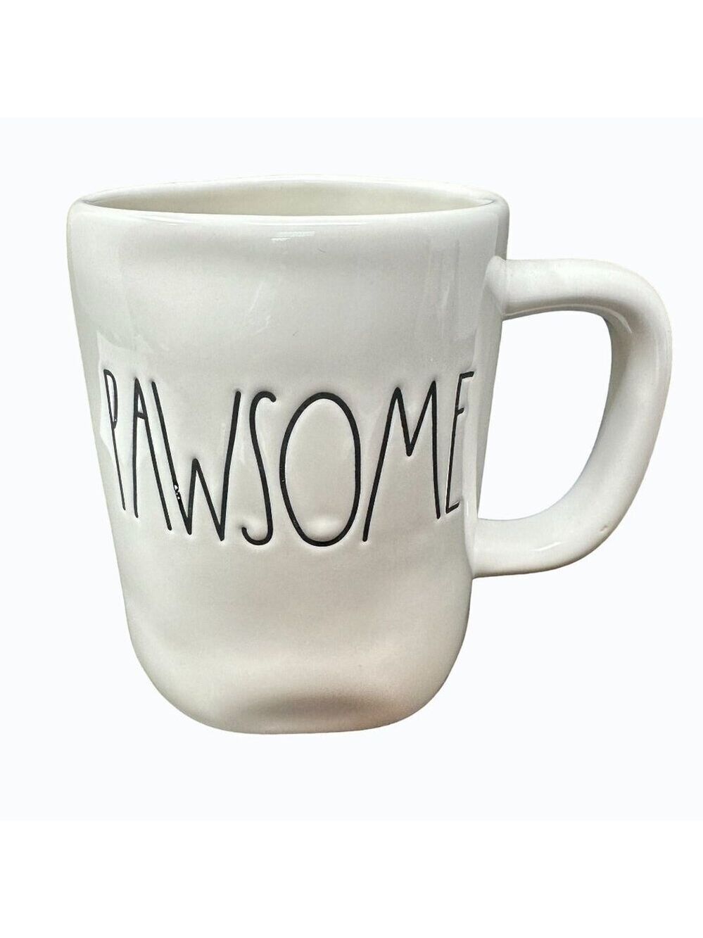 Rae Dunn PAWSOME Mug Magenta Ceramic Dog Lover Large Coffee Cup White Gift